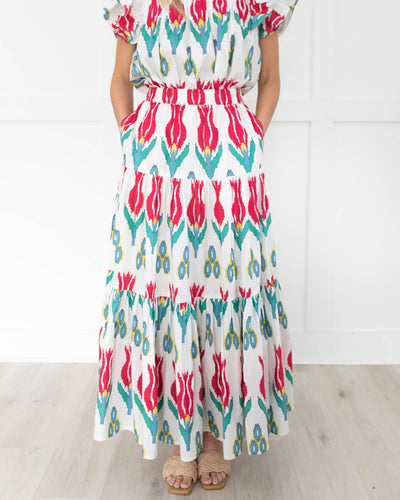 Tiered Maxi Skirt in Sumba Red