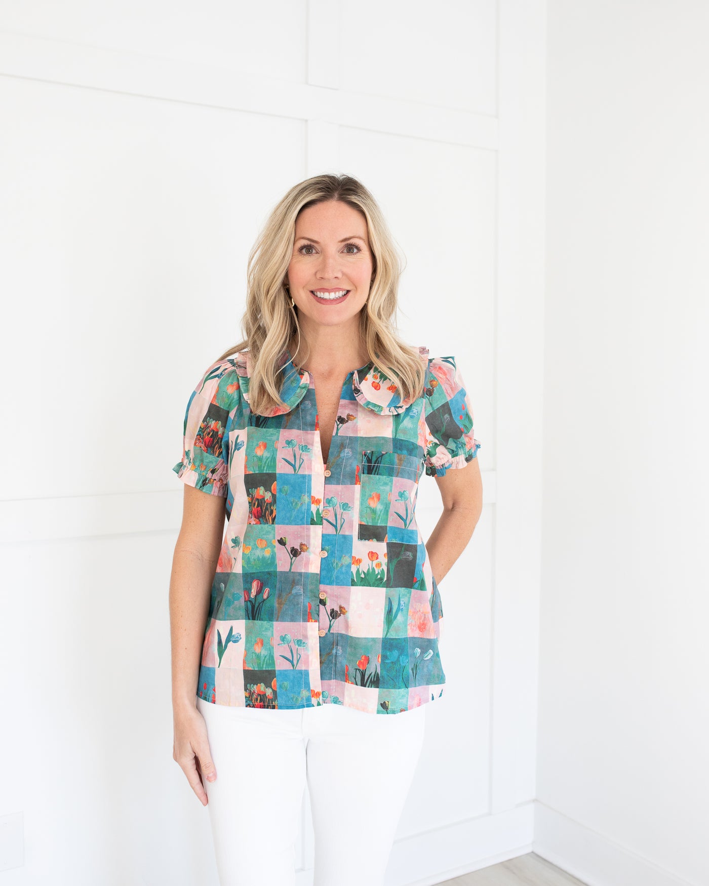 Tulip Patchwork Short Sleeve Blouse