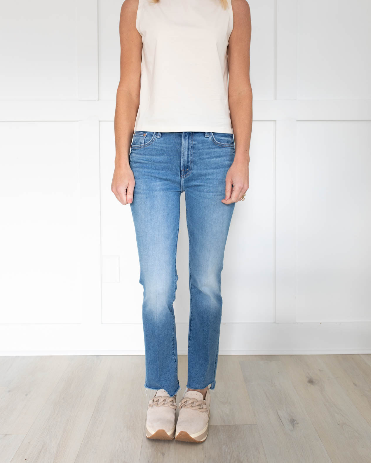 The Insider Crop Step Fray Denim in Out of the Blue by Mother