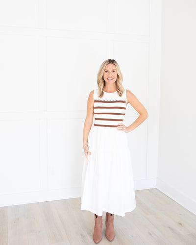 Sleeveless Brown Stripe Midi Dress