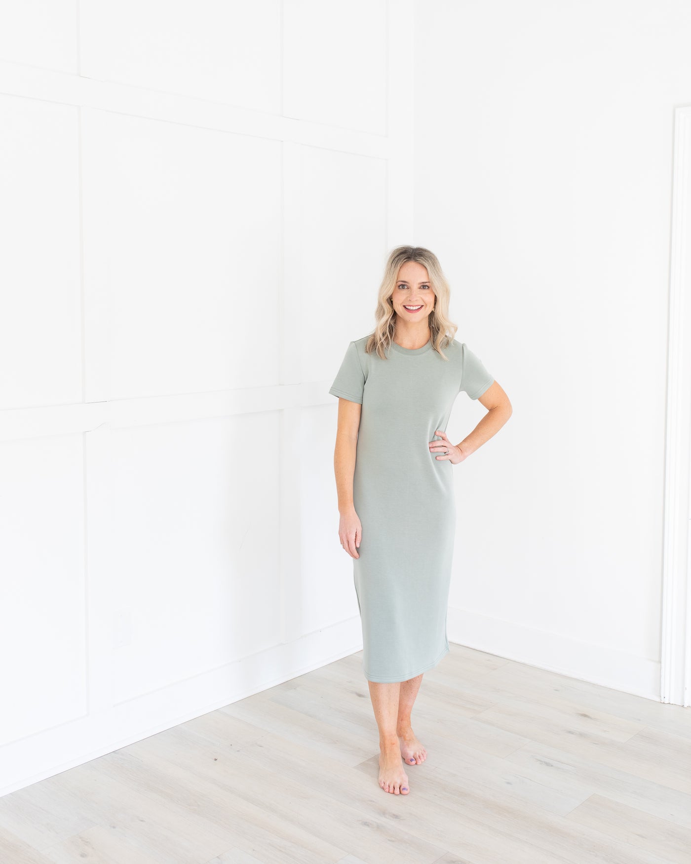 Green Super Soft Stretchy T-Shirt Midi Dress