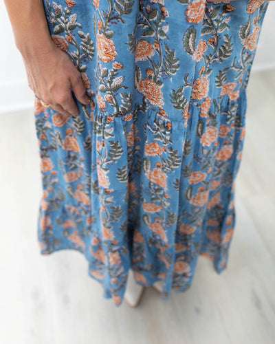 Long Lale Dress In Blue and Orange Floral