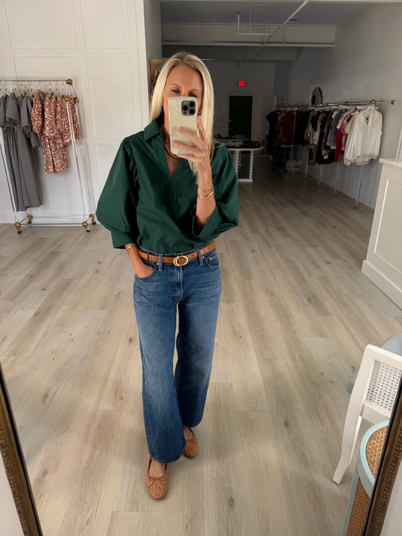 Dark Green Top With Balloon Sleeve