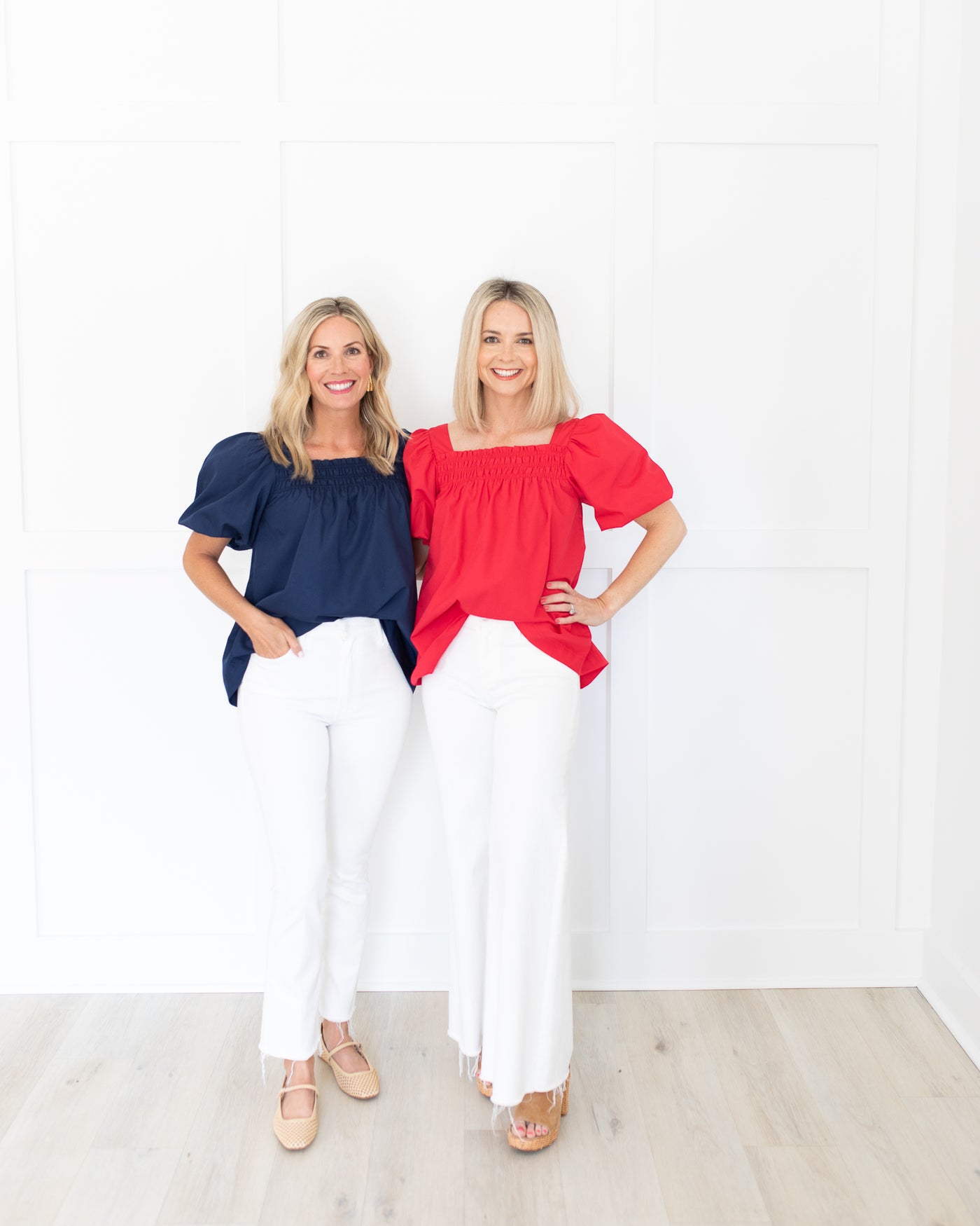 Red Square Neck Top with Puff Sleeves