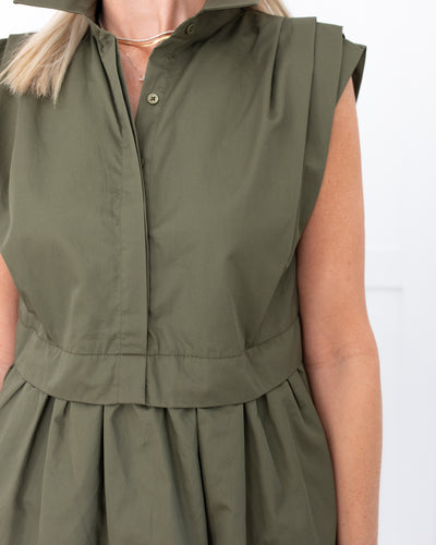 Olive Pleated Shoulder Shirt Dress