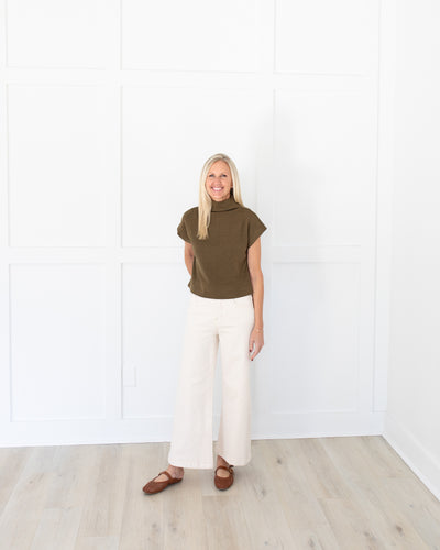 Ivory High Rise Crop Wide Adjustable Waist Denim