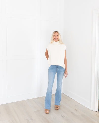 Cream Sleeveless Knit Turtleneck