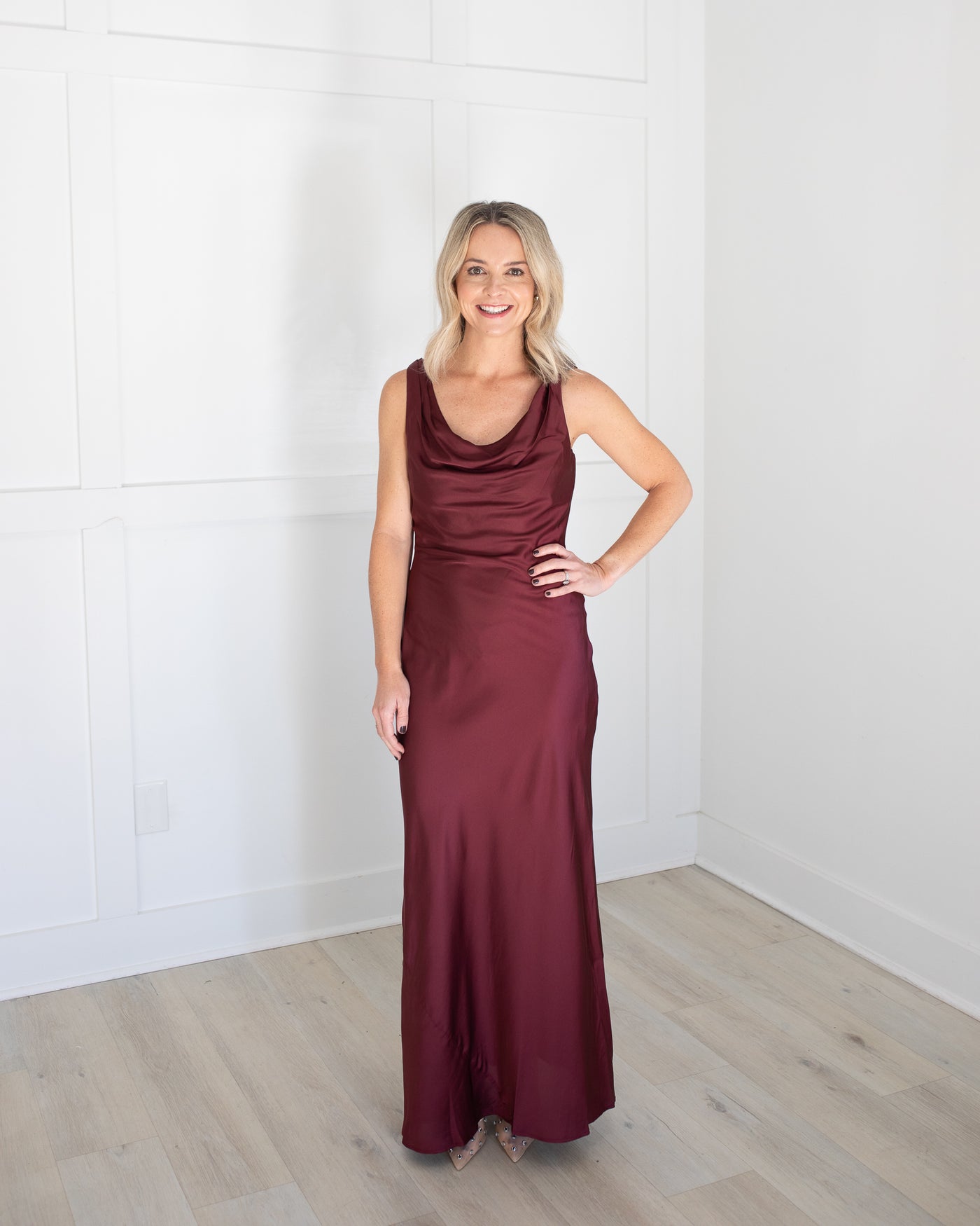 Merlot Satin Floor Length Dress