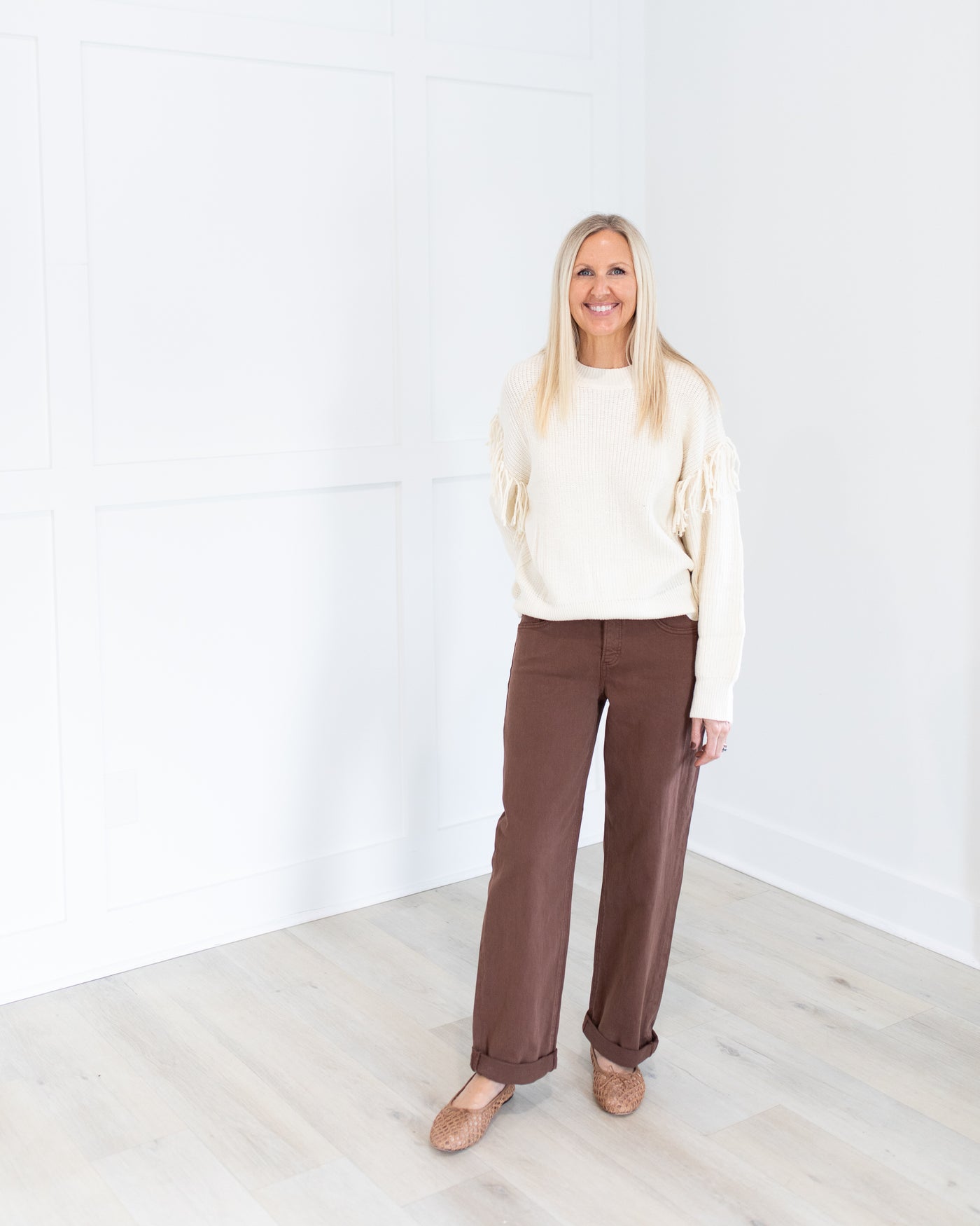 Cream Sweater with Fringe