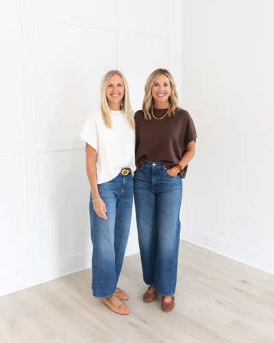 Chocolate Drop Shoulder Short Sleeve Sweater