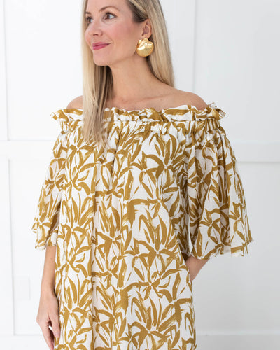 Bamboo Print Tiered Off the Shoulder Dress