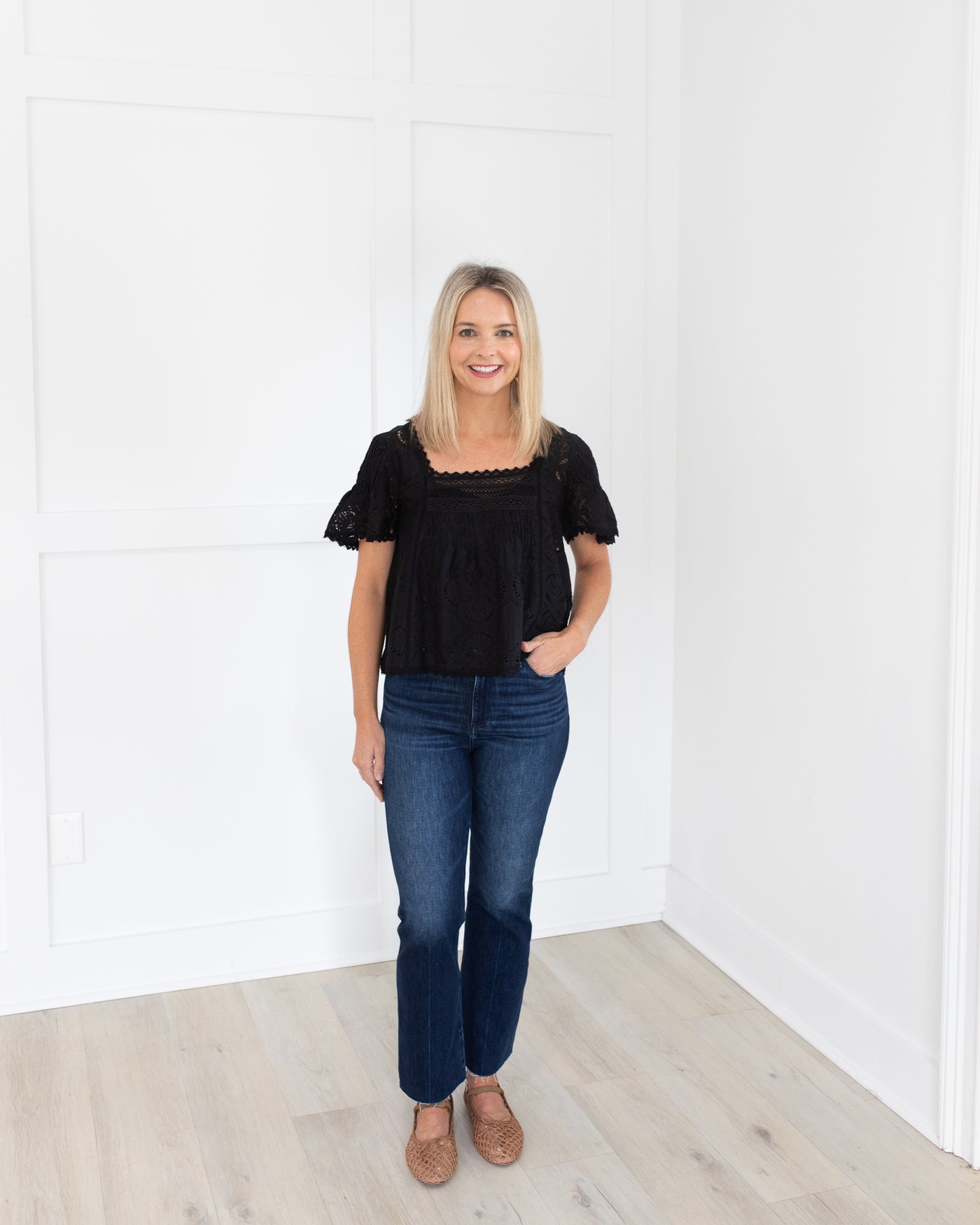 Black Lace Square Neck Blouse