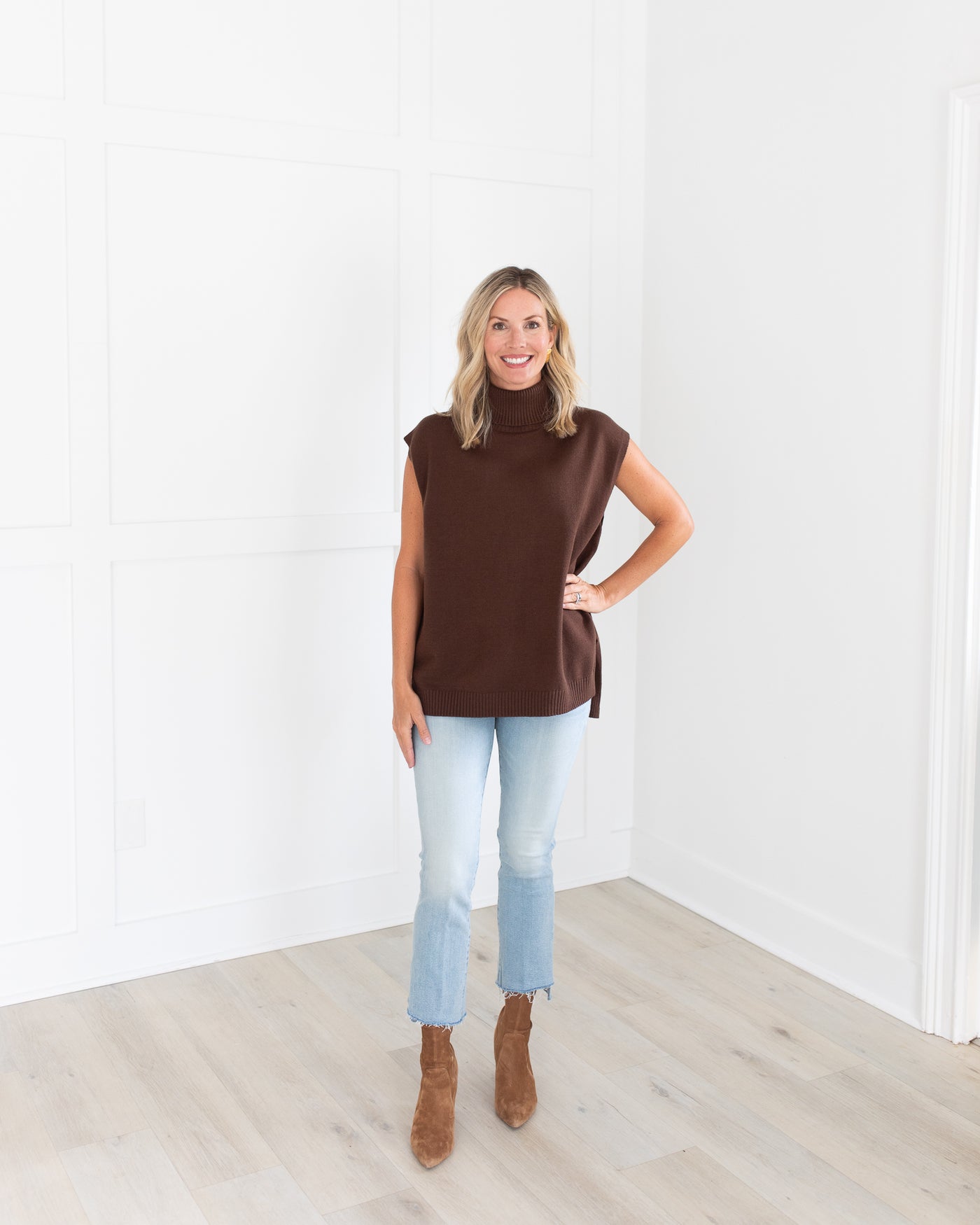 Espresso Sleeveless Knit Turtleneck