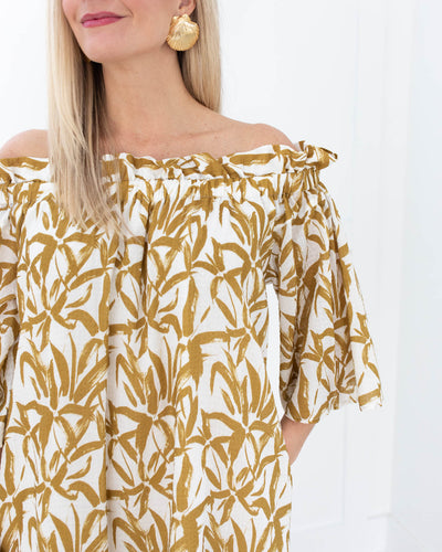 Bamboo Print Tiered Off the Shoulder Dress