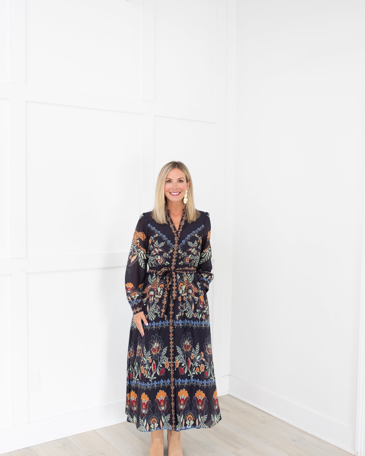 Dark Navy Maxi Dress in Floral Animal Print