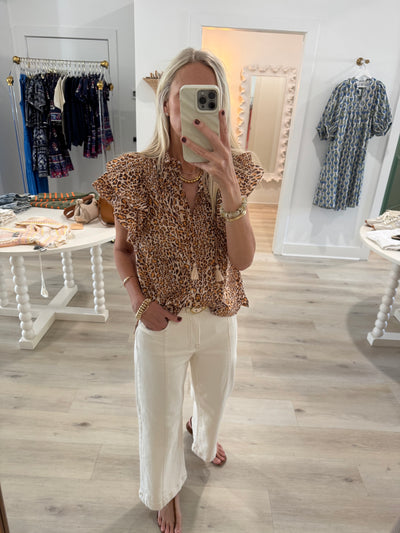 Leopard Flutter Sleeve Blouse