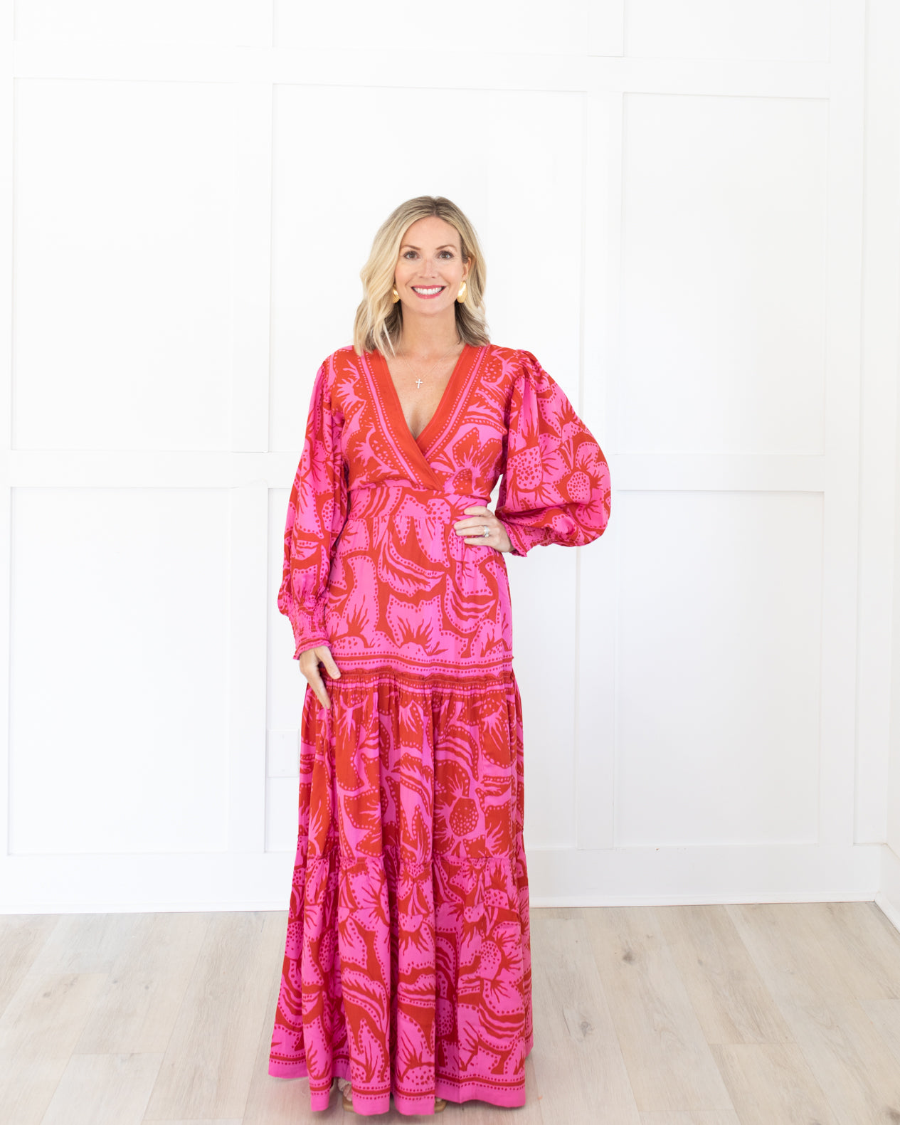 Pink and Red V-Front Maxi