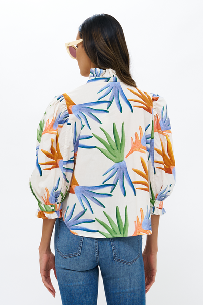Oliphant Ruffle Front Button Blouse in Fortuna Green