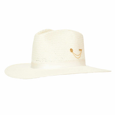 Freya White Packable Wonderer Hat with Gold Pin in Snow