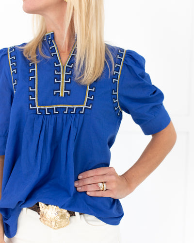 Remi Top in Royal Blue Cross Stitch by Anna Cate