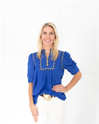 Remi Top in Royal Blue Cross Stitch by Anna Cate