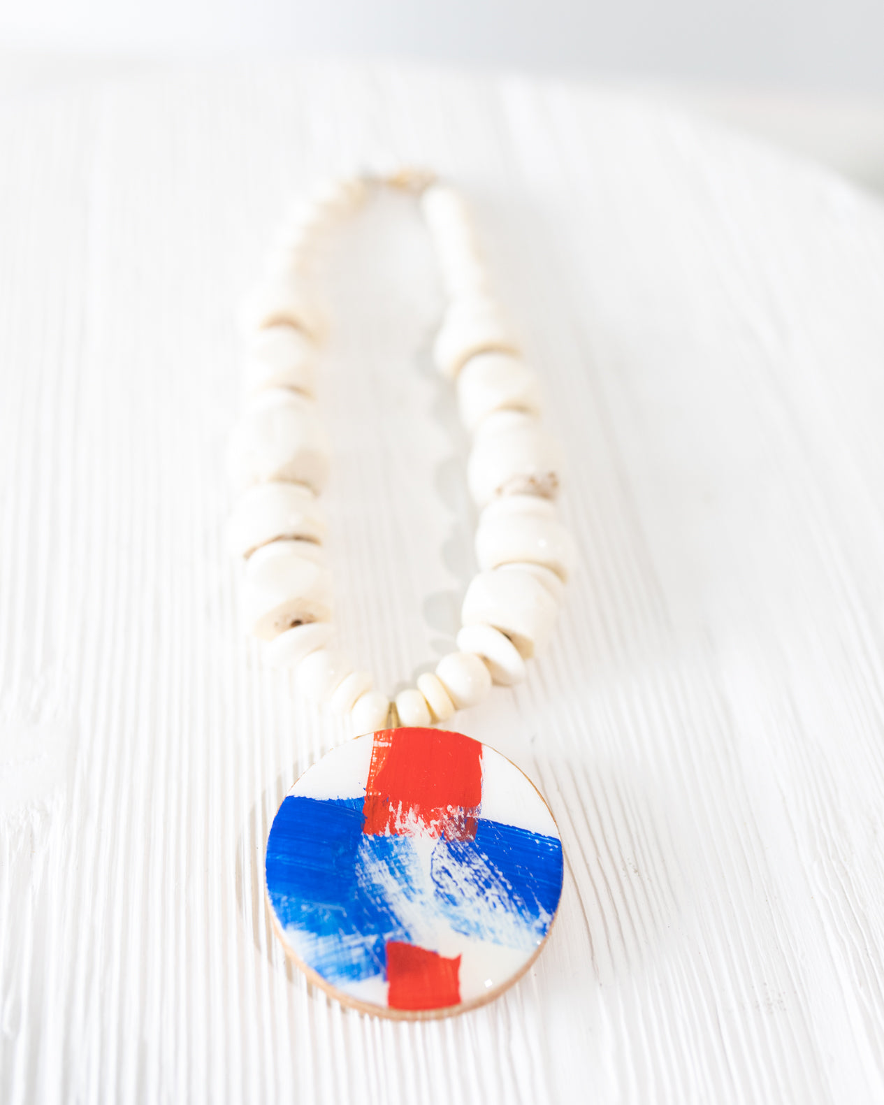 Elaine Burge Hand Painted Red,White & Blue Palette Necklace