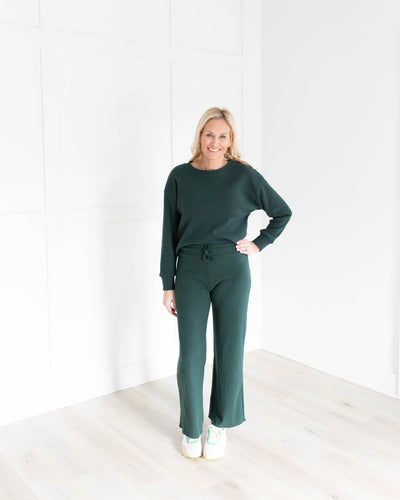 Ribbed Pullover and Wide Leg Pantset in Pine
