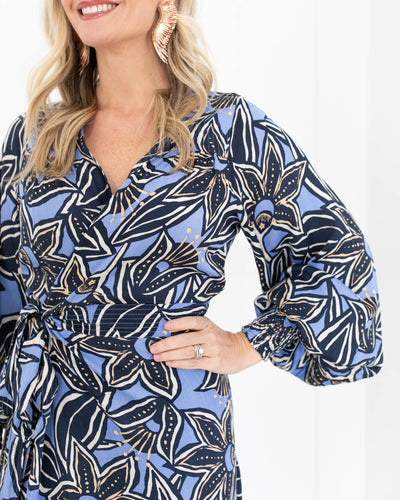 Navy and Periwinkle Wrap Dress