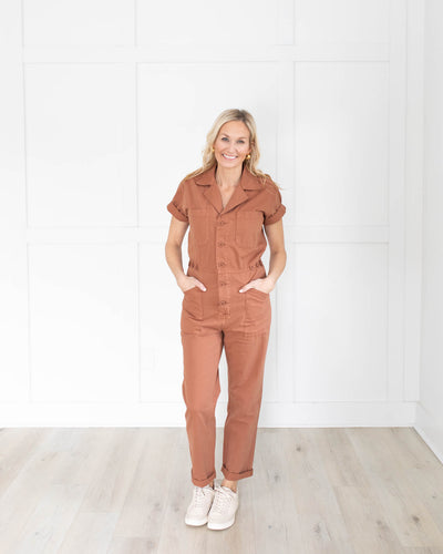 Grover Short Sleeve Jumpsuit in Cinnamon