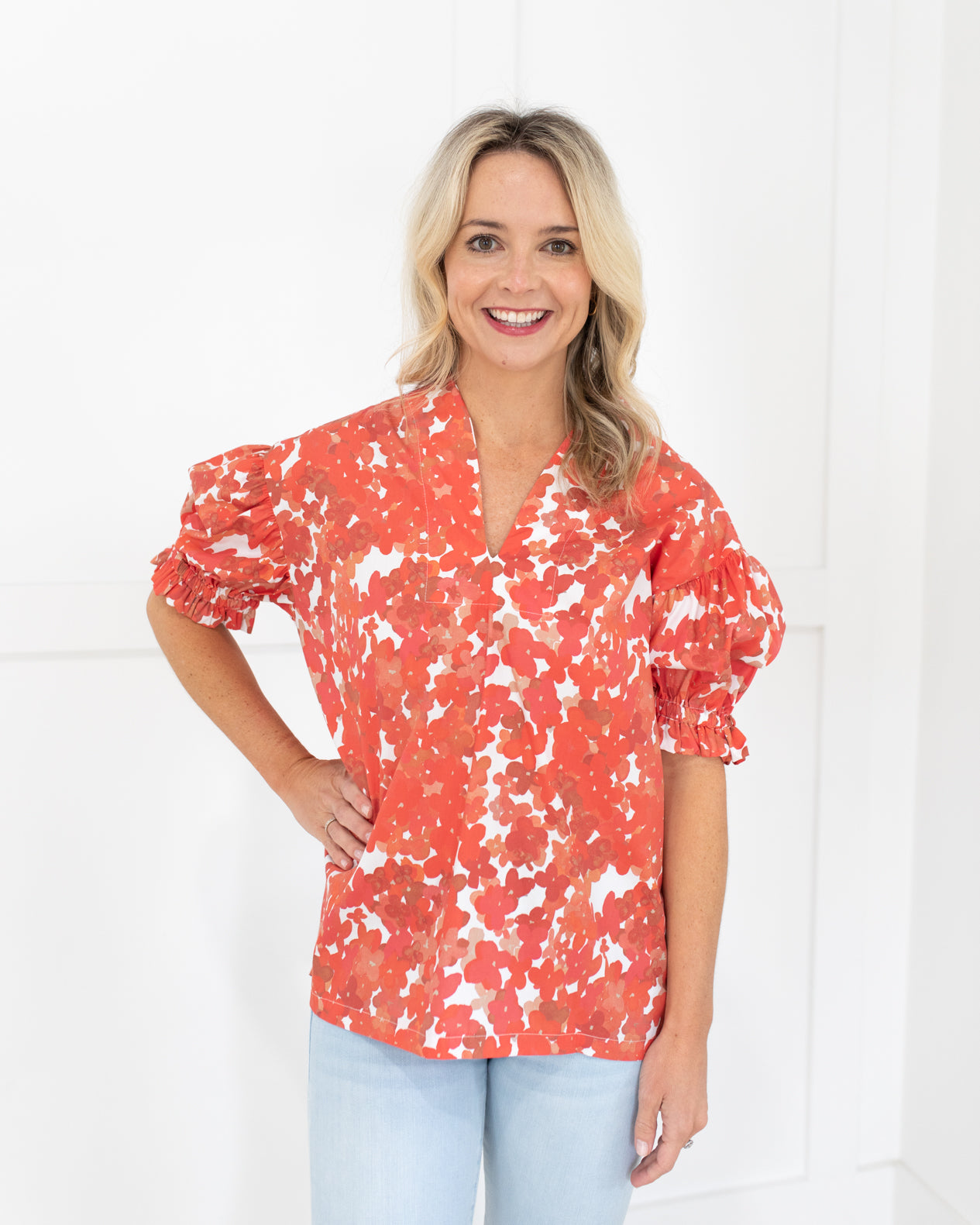 Red Ditzy Puff Tunic by Brooke Wright