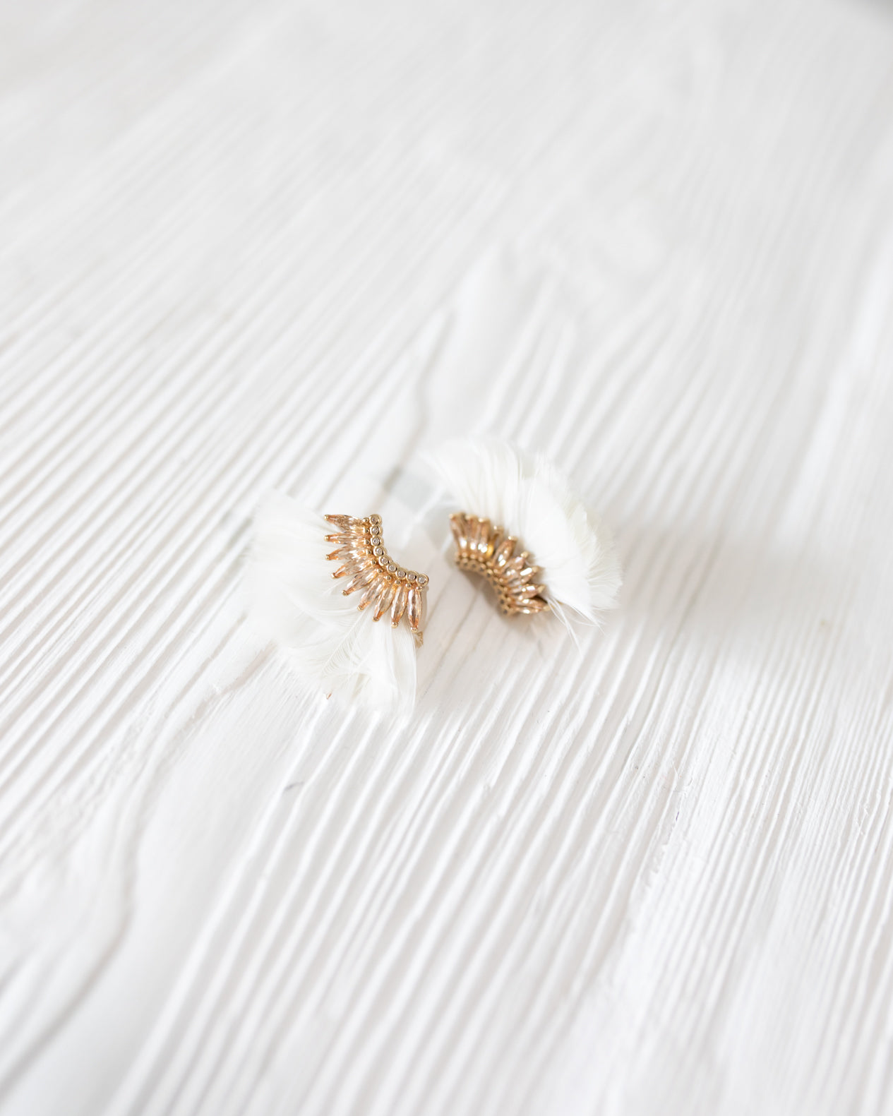 White Lux Mini Madeline Feather Earrings by Mignonne Gavigan