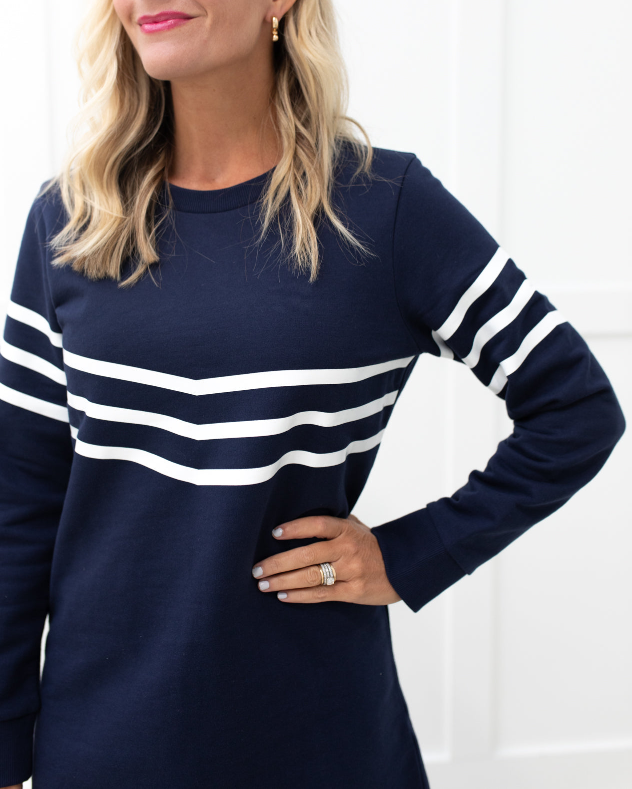 Navy & White Stripe Sweatshirt Dress