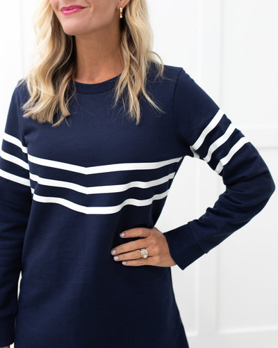 Navy & White Stripe Sweatshirt Dress