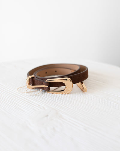 Brown Suede  Belt with Gold Detail