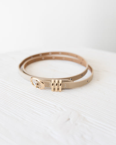 Ivory Skinny Belt with Gold Detail