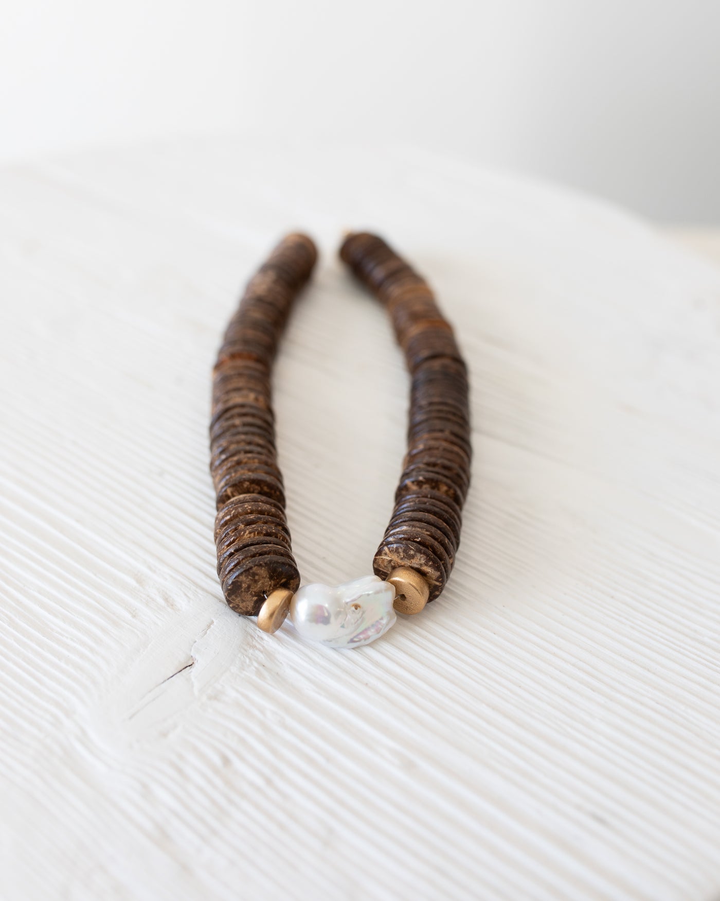 Chocolate Coconut Bead Necklace with Pearl