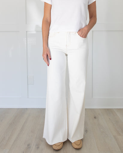 Cream High Rise Wide Leg Palazzo Jeans