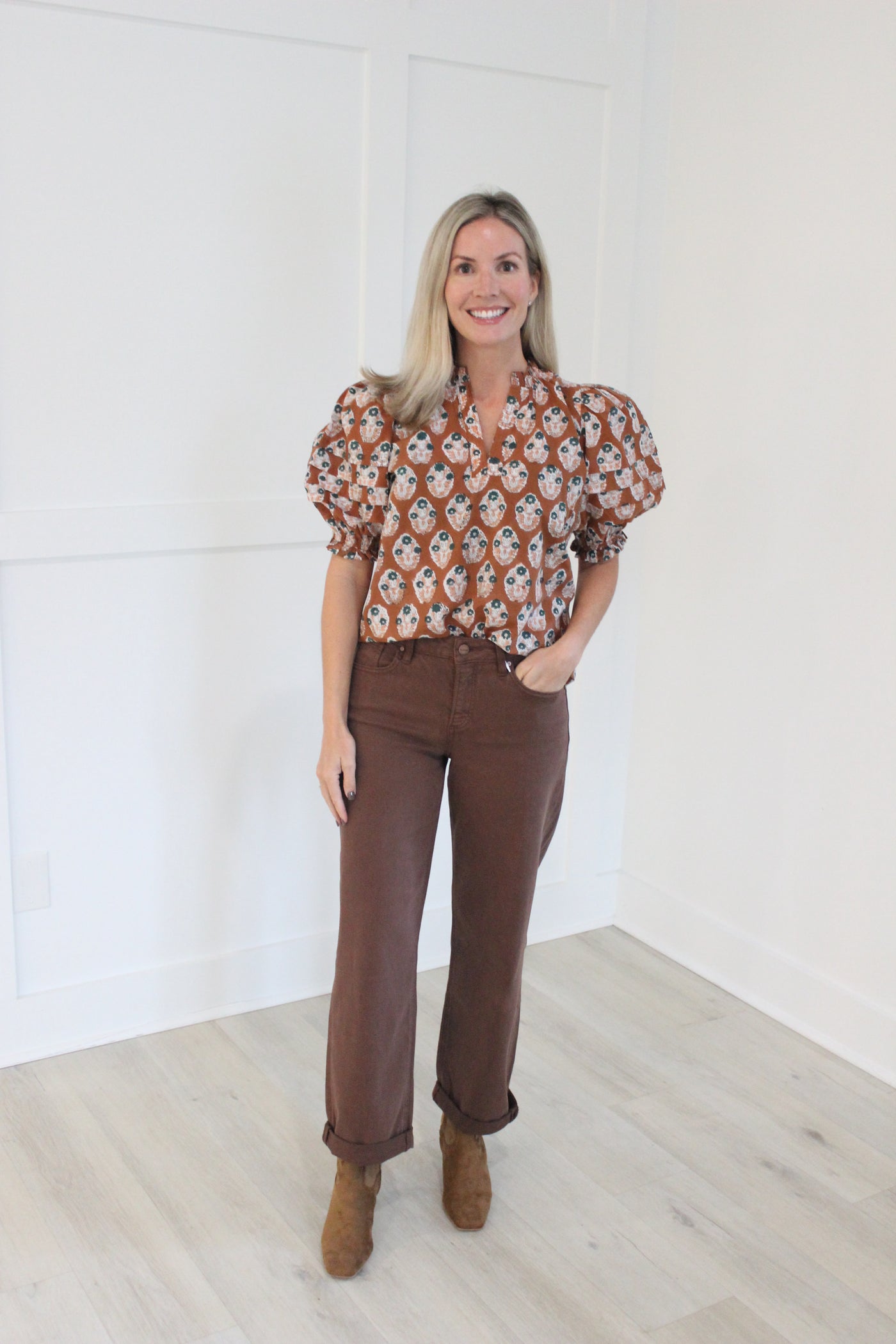 James Top in Small Brown Floral