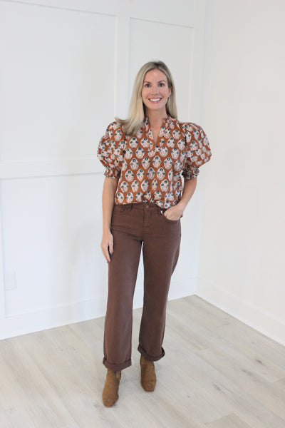 James Top in Small Brown Floral
