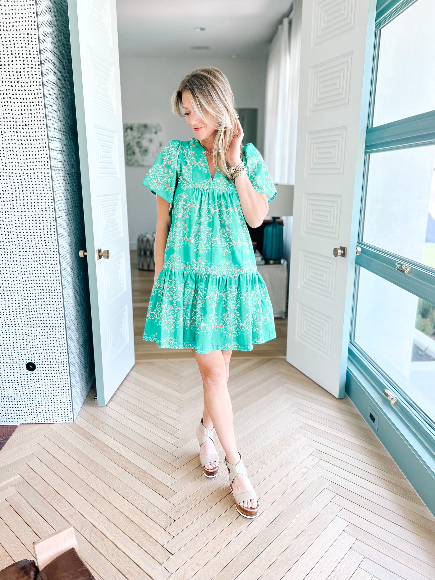 Ophelia Dress in Green Embroidery by Brooke Wright