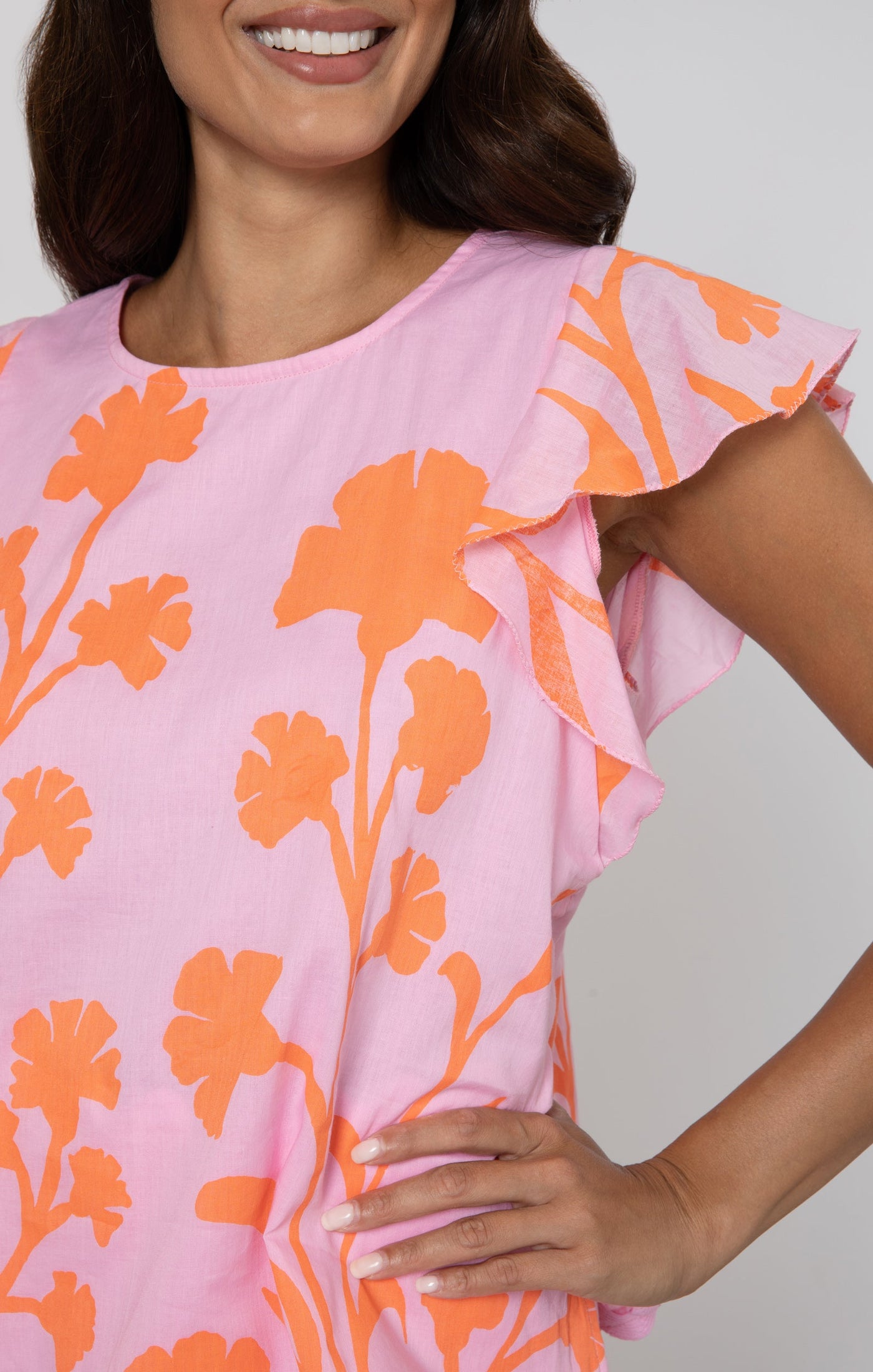 Majorelle Print Frill Top in Pink and Orange by JULIET DUNN