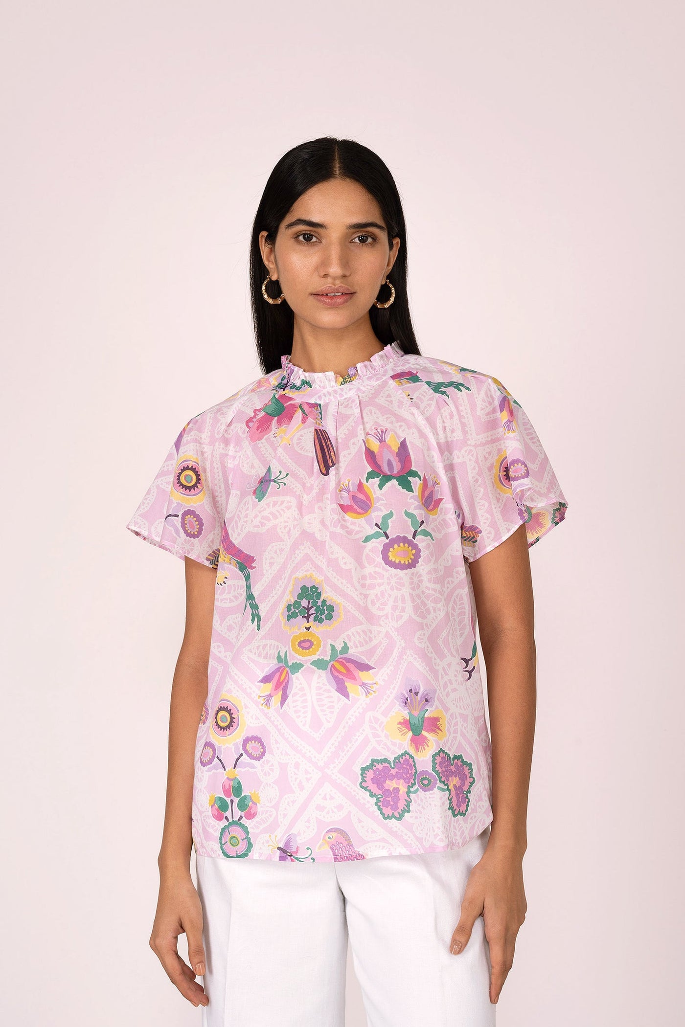 Lavender Blouse with Birds