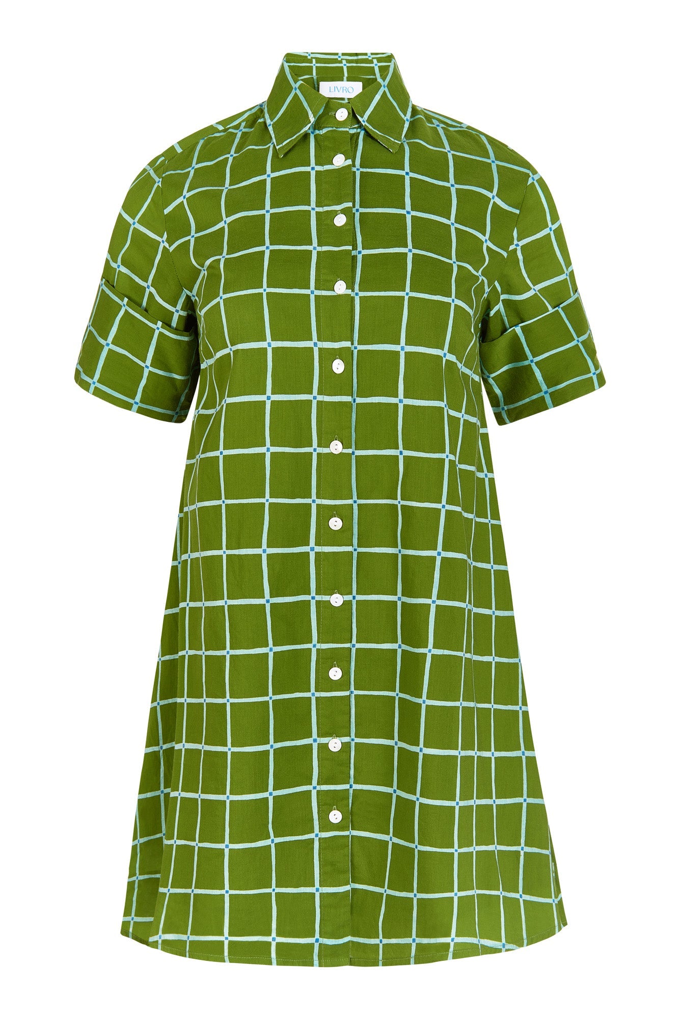 Green and Blue Grid Collared Dress