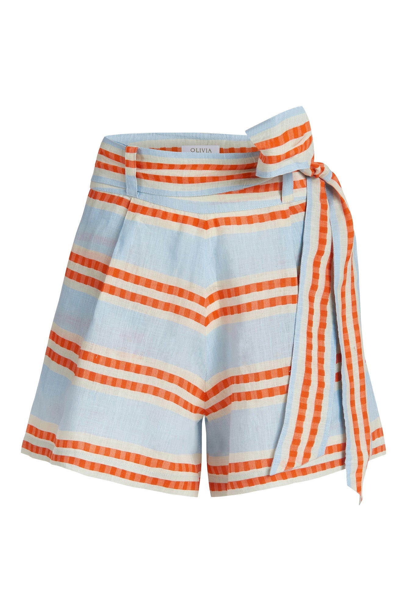 Blue and Coral Striped Shorts with Tie Waist