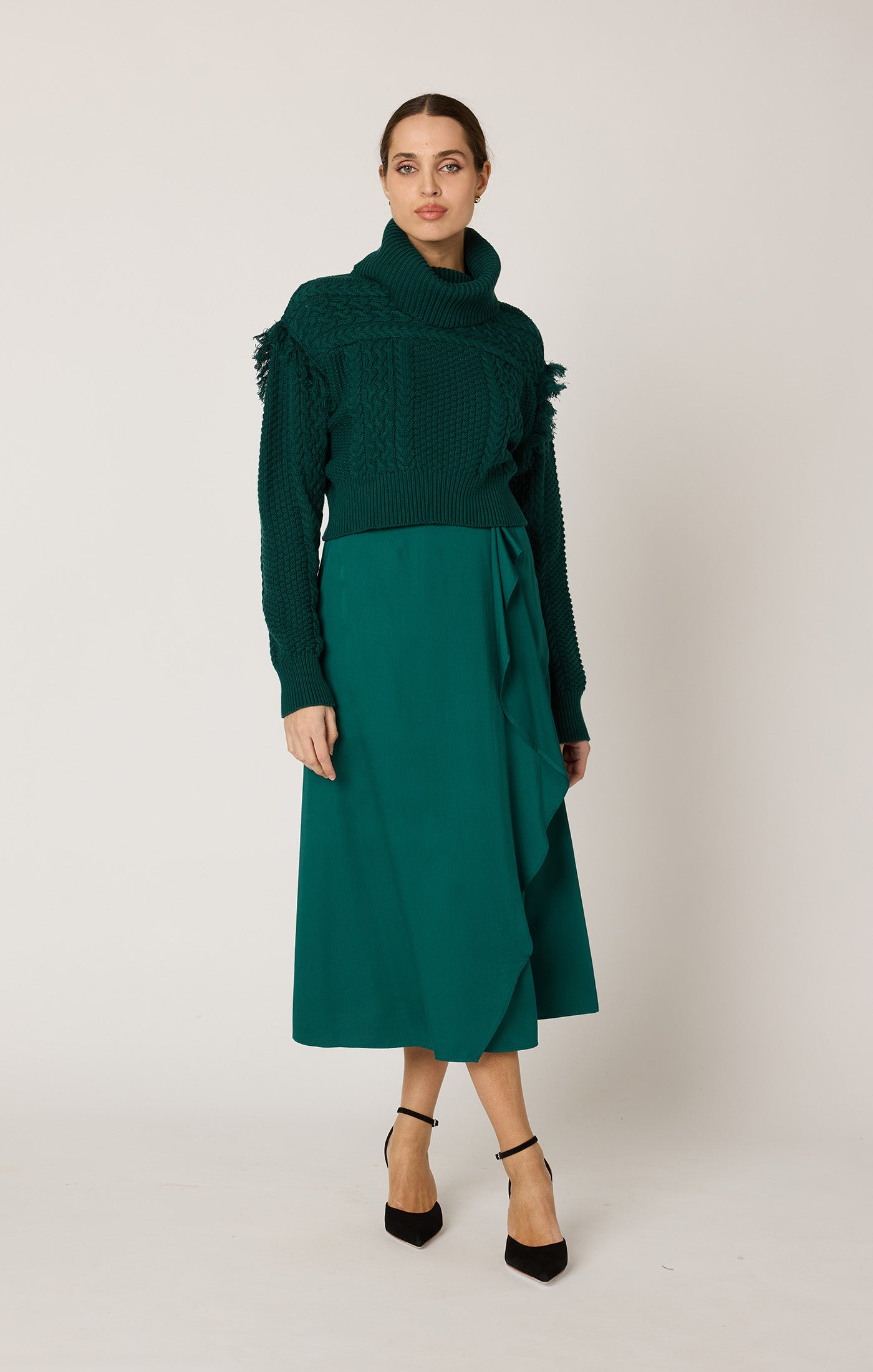 Regina Midi Skirt in Forest Green