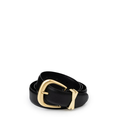 Black Leather Belt with Gold Buckle