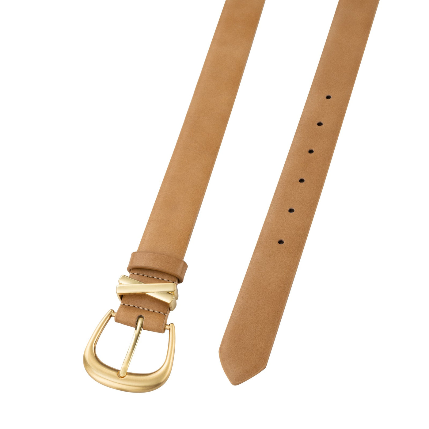 Latte Leather Belt with Gold Buckle