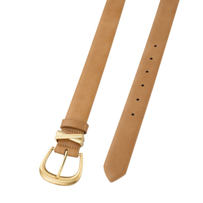 Latte Leather Belt with Gold Buckle