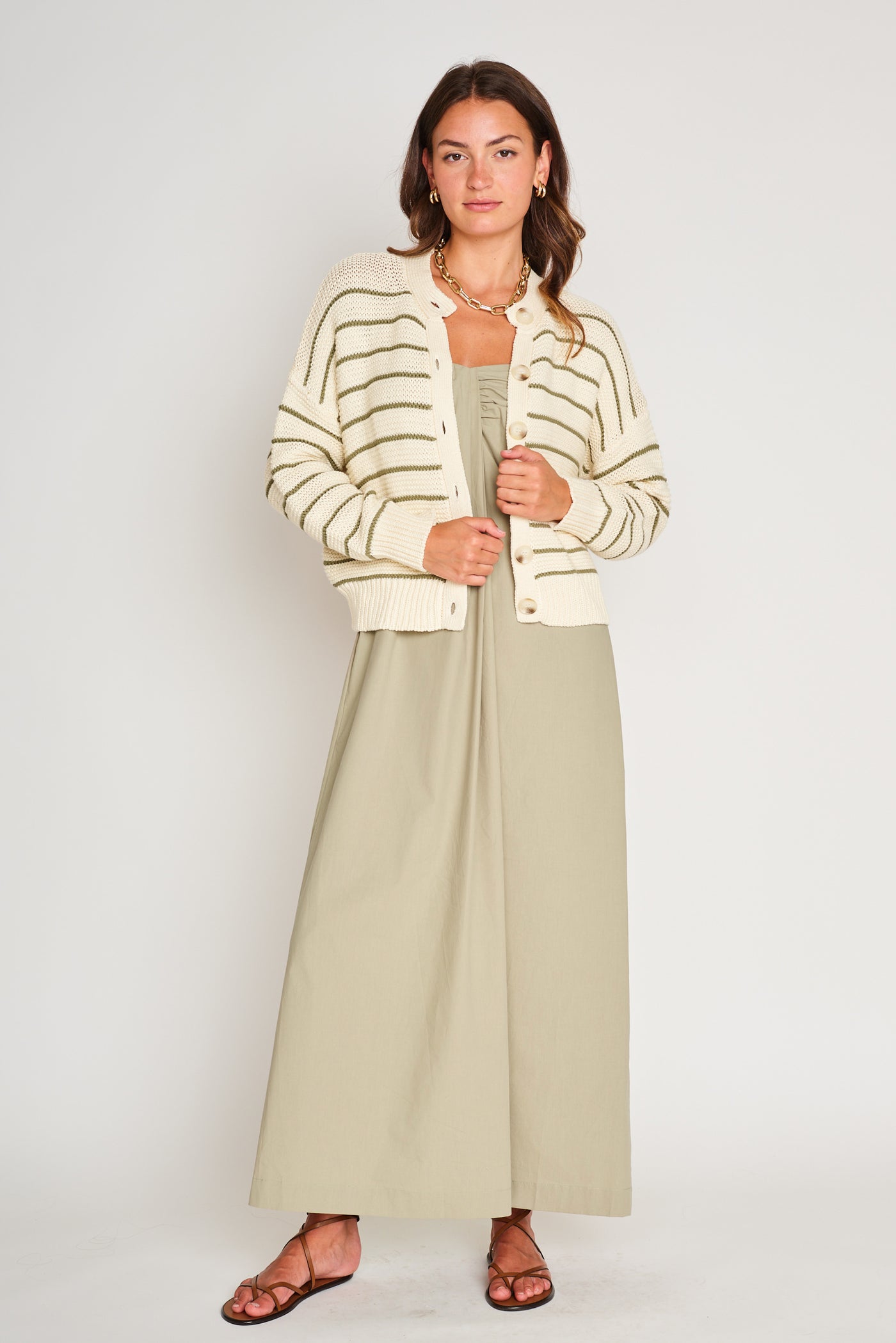 Cream and Sage Striped Cardigan