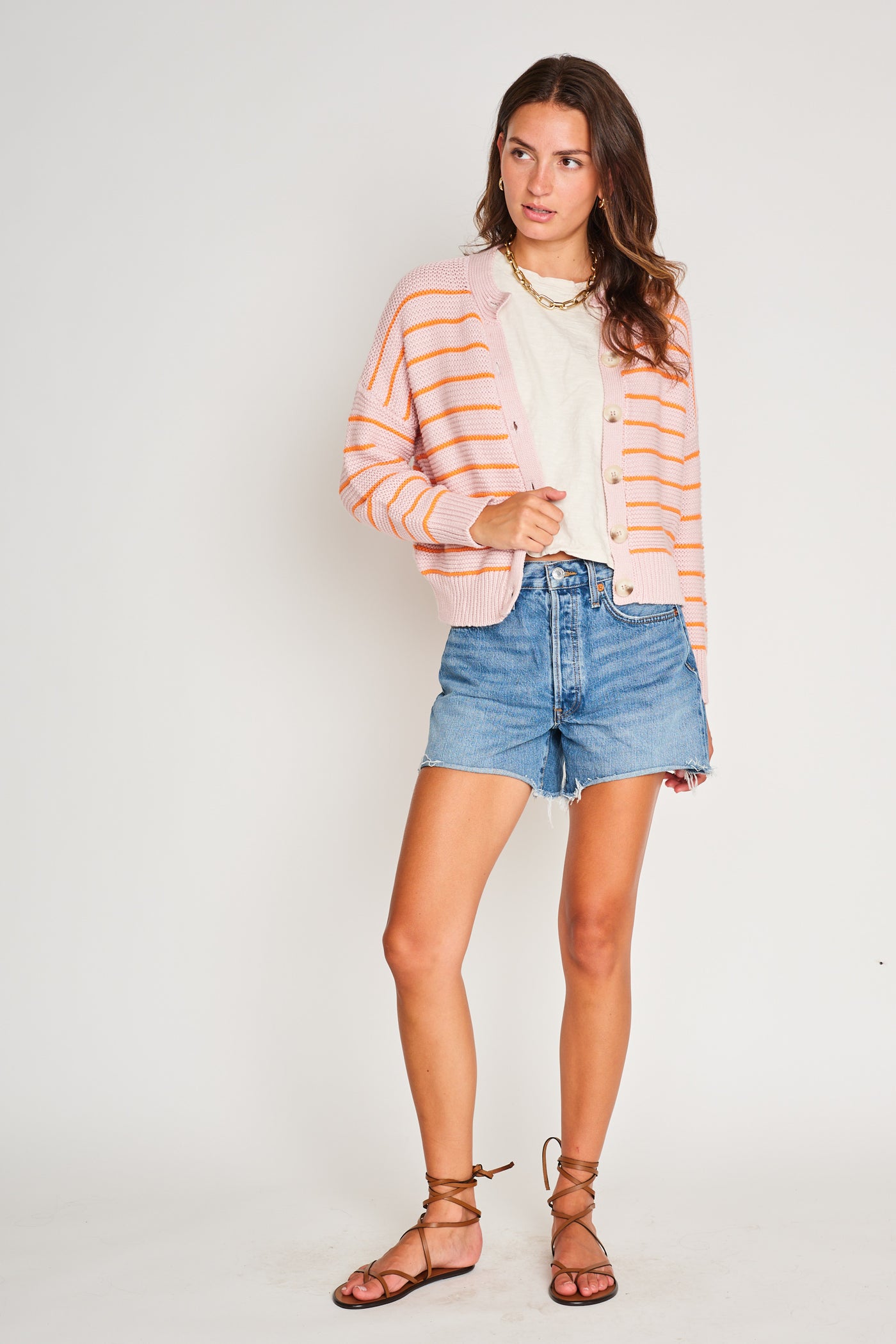 Blush and Tangerine Striped Cardigan